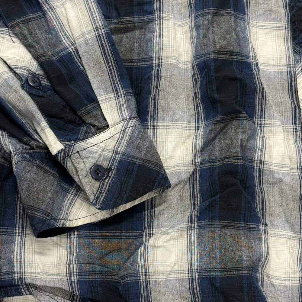 Chalc Western Button Up Shirt Mens XL Blue‎ Plaid Long Sleeve Cotton